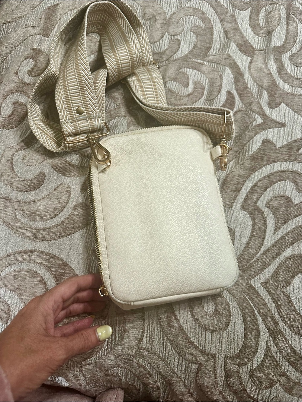Cream Crossbody Phone Bag with Wide Strap